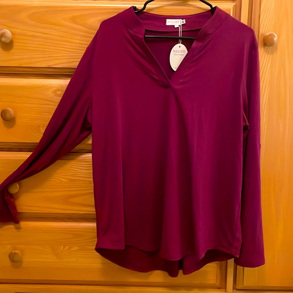 NWT Dark Magenta/Fuchsia Long Sleeve Top with Button